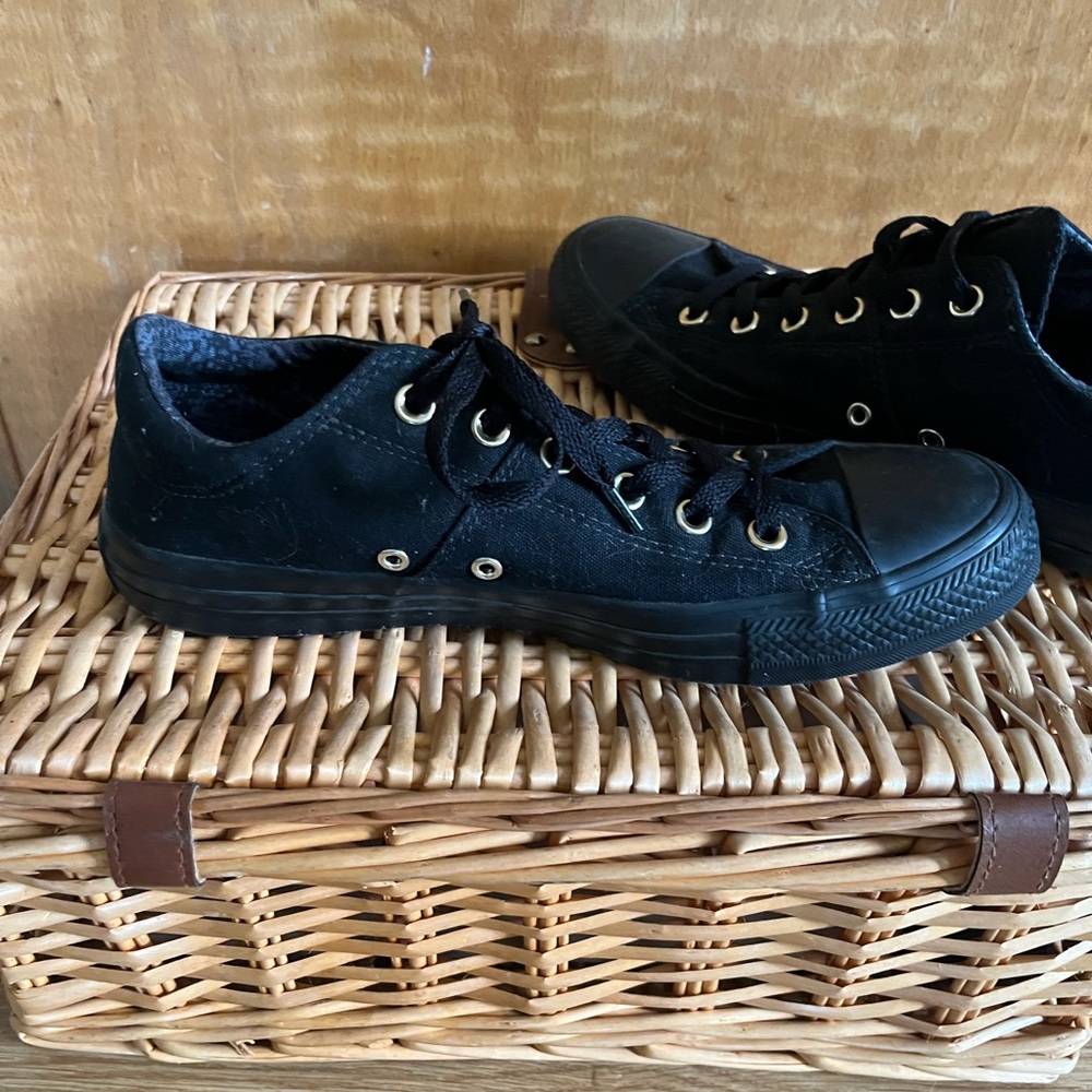 Black converse Low-Top Sneakers with Gold Eyelets 10